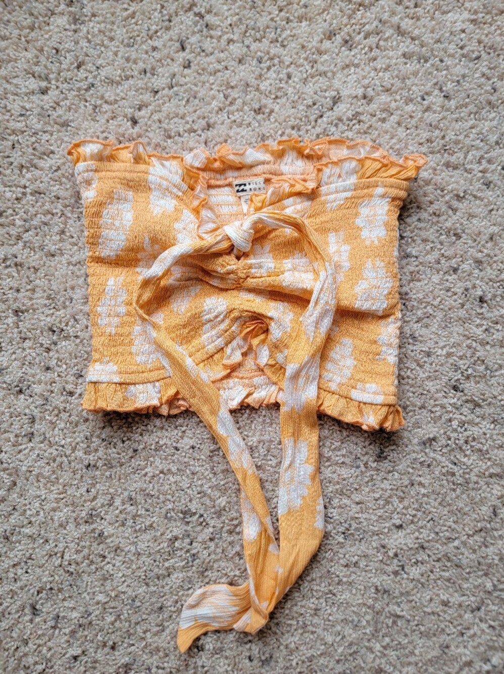 Billabong So Extra Crop Top Orange Peel Smocked Top - Size S - Picture 2 of 7